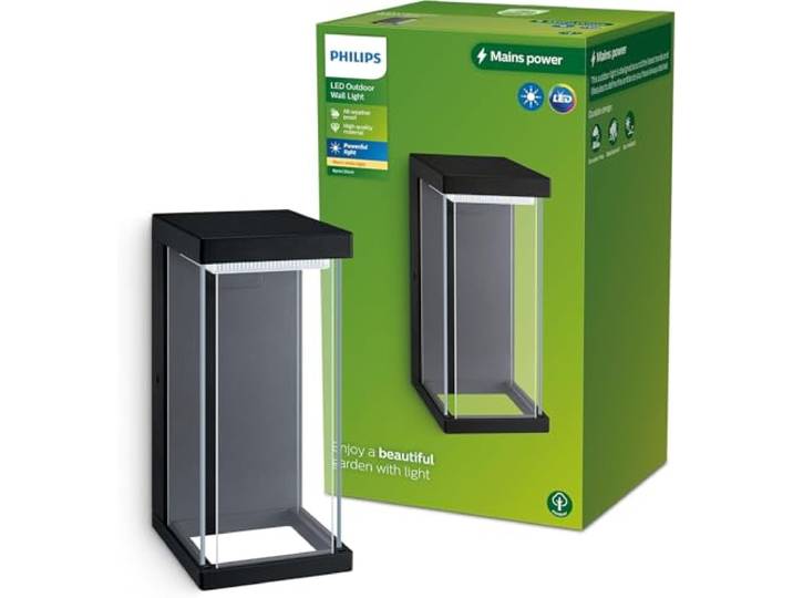 Philips Outdoor Kyrie Wandleuchte 12W, 2700 Kelvin warmweißes Licht, IP44 wetterfest, schwarz