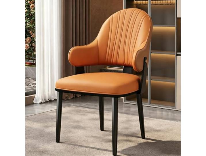 FCZVWPR Gepolsterte Esszimmerstühle, Moderner Esszimmerstuhl Gepolsterter Küchen-Beistellstuhl, Beine Aus Kohlenstoffstahl, For Esszimmerküche(Orange)