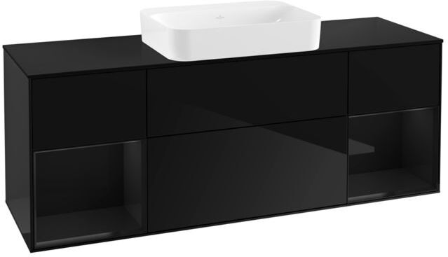Villeroy und Boch Finion Waschtischunterschrank G742PHPH 160x60,3x50,1cm, Regale Glossy black lacquer, Glossy Black Lacquer