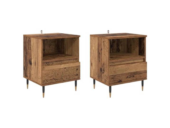 Tmriohed Nachttisch 2er Set Altholz 40 x 35 x 50 cm Holzwerkstoff Kompakter Beistelltisch im Schlafzimmer mit offenem Würfelfach, Schublade und stabilen Stahlbeinen für modernes Wohnen.
