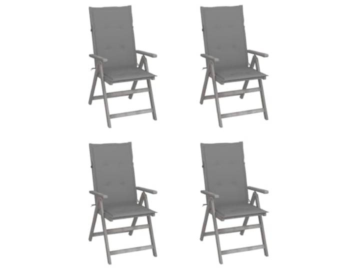 HEFZGDB Grauer Outdoor-Armlehnstuhl aus massivem Akazienholz mit 5-Fach Verstellbarer Rückenlehne und Komfort-Auflage für Garten, Terrasse und Balkon, langlebiger Hochlehner bis 110