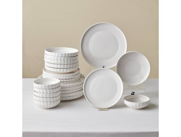 Karaca Geschirr-Set Karaca Stream Pumpkin Bone China Tafelservice 24-tlg., 6 Pers., Weiß