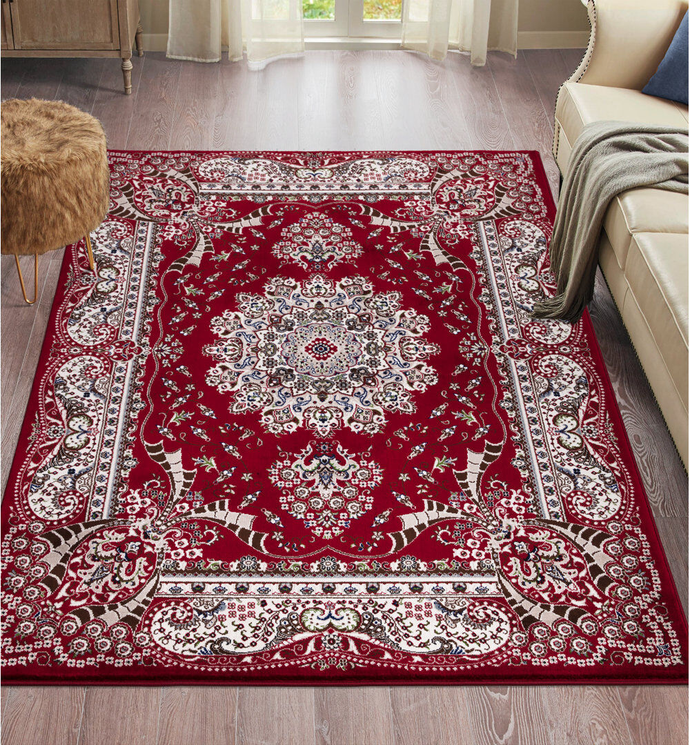 Latitude Vive Bleron Floral and Ikat Kilim Area Rug Red Rectangle 280 x 380cm