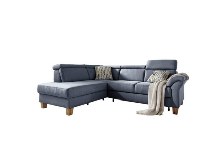 Sit&amp;More Arngast Ecksofa mit optionalem Funktionspaket - Microfaser Toro 80 dunkelblau - ohne Funktion - links ohne Funktion, manuelle Kopfteilverstellung, Schlaffunktion Modern