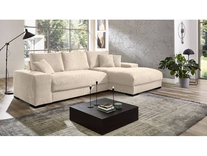 Ecksofa Soft in Stoff Cord mit Rückenkissen