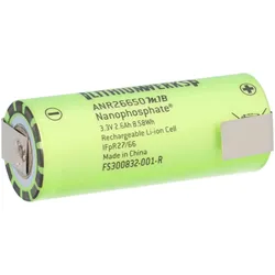 A123 LiFePO4 Akku 26650 3,3V 2500mAh – Einzelzelle mit Z-Lötfahne