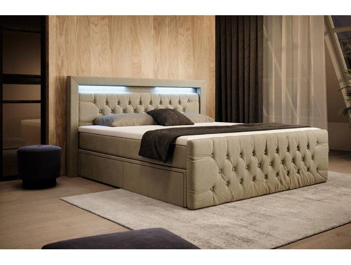 Boxspringbett Sera mit LED und Stauraum (4 Schubladen) - 200x200 - Schwarz - H4 (100kg+) - Luxusbetten24