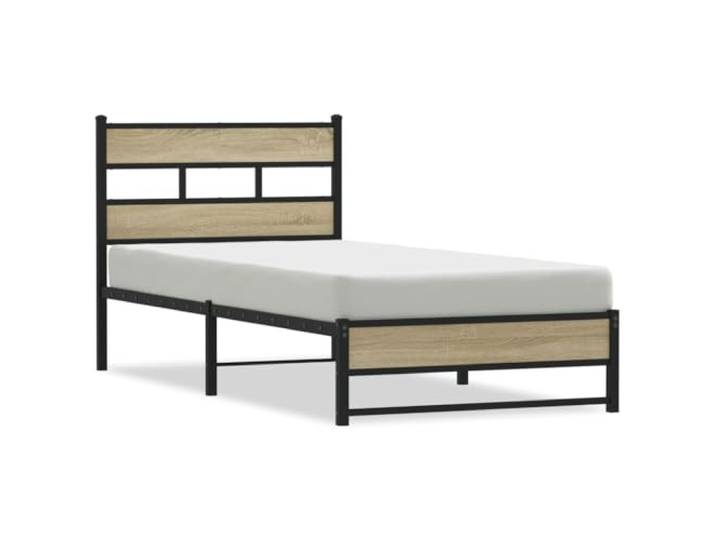 PUGYNBK Metall-Bettgestell Sonoma Eiche 80 x 200 cm Robuster Stahl, Latten im Lieferumfang enthalten, Platz unter der Aufbewahrung, Rückenstütze