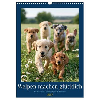 Welpen machen glücklich (Wandkalender 2027 DIN A3 hoch), CALVENDO Monatskalender