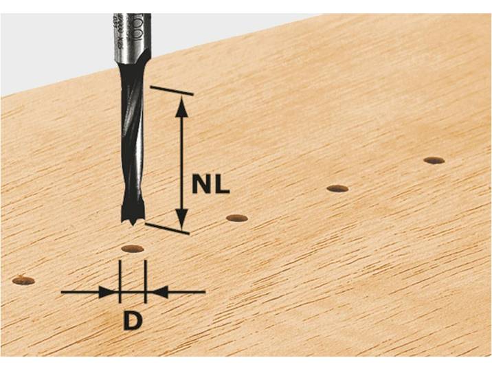 Foret à chevilles Festool HW\, tige de 8 mm\, HW D3/16 491065