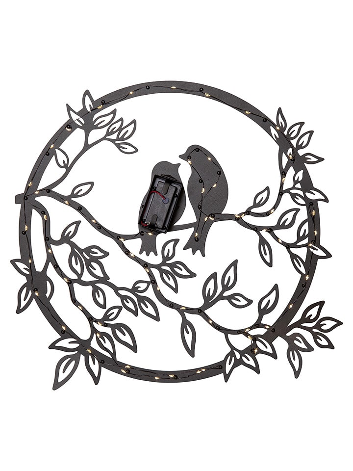 STAR Trading LED-Solar-Wanddekoration "Love Birds"Metall in Schwarz - (B)40 x (H)38 cm - onesize
