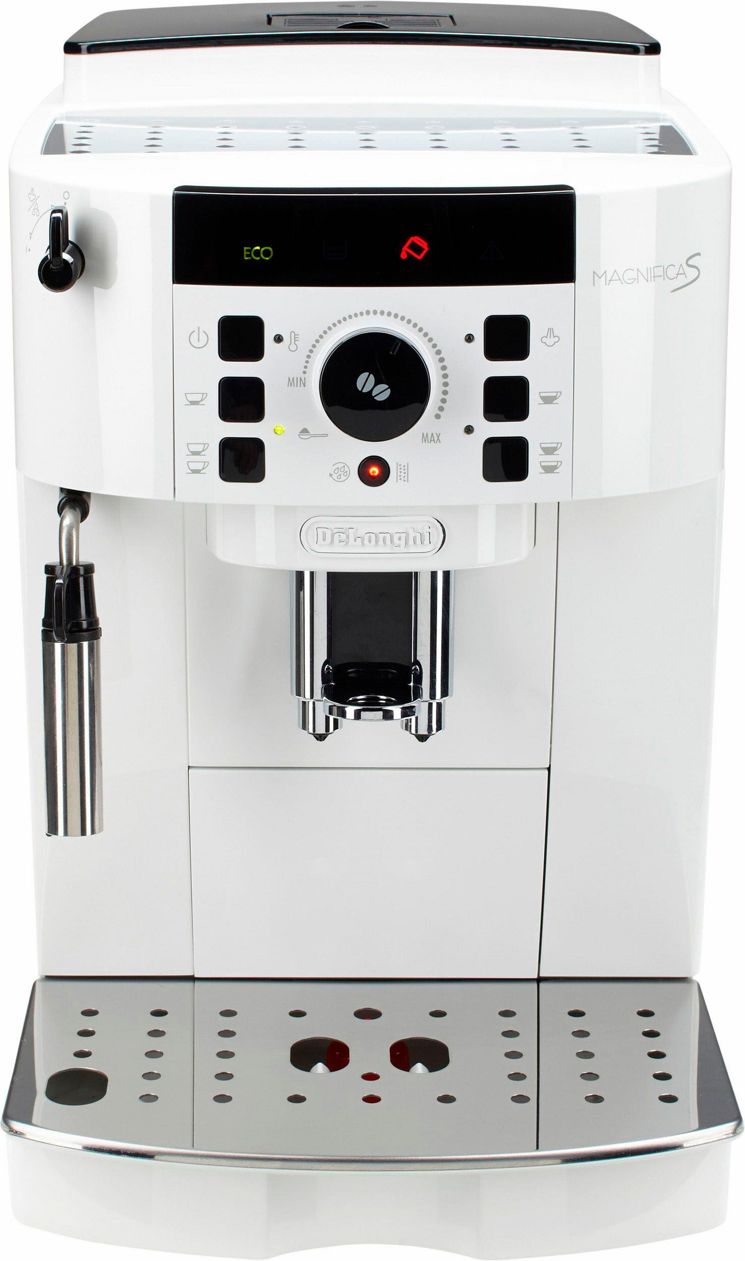 DeLonghi Kaffeevollautomat "Magnifica S ECAM21.118.W - Milchaufschäumdüse für Cappuccino, Weiß", weiß, B:23,8cm H:35,1cm T:43cm, Kaffeevollautomaten, Einfache Bedienung, automatische Reinigung, Kegelmahlwerk (13-stufig), Kaffeevollautomat, Topseller