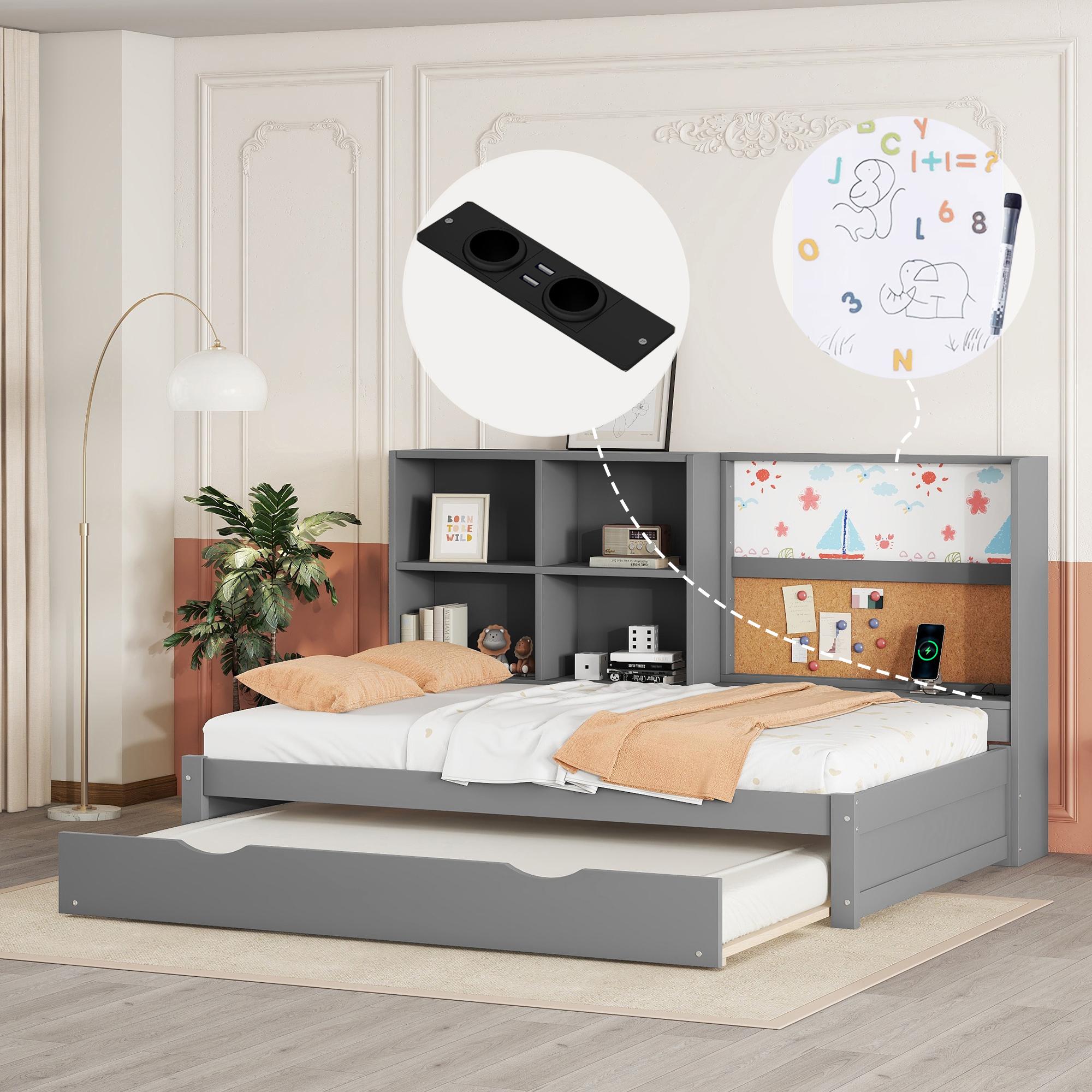 Ausziehbares Schlafsofa (90 x 200 cm), USB-Ladeanschluss, Zeichenbrett, mehrere Staufächer, grau