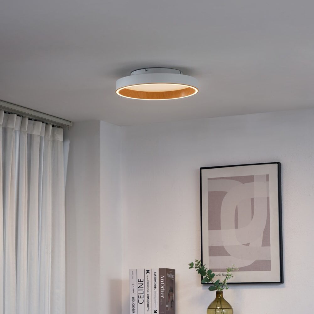 QAZQA Plafonnier design blanc bois led 40 cm Blanc 40x9x40cm