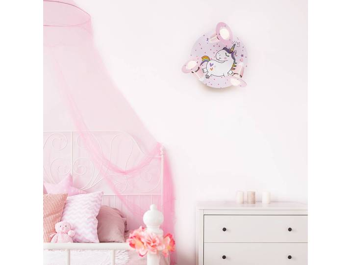 Elobra Wandleuchte Rondell Einhorn Babsy 3-flammig Babsy, dimmbar, violett / pink / rose, für Kinderzimmer, Holz, Wandleuchte, Wandlampe Innen