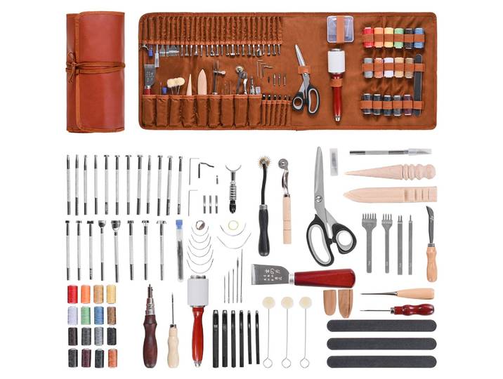 VEVOR Set de 92 outils d'artisanat du cuir avec sac de rangement portable en toile Outils graphiques Outils de poinçonnage