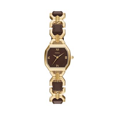 Quarzuhr FOSSIL "Harlow", braun (gelbgoldfarben, braun), Armbanduhren, Damen, Quarzuhr, Armbanduhr, analog