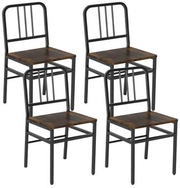 Costway Dining Chairs Set of 4 with Slatted Backrest & Metal Frame and Wooden Seat-Rustic Brown
