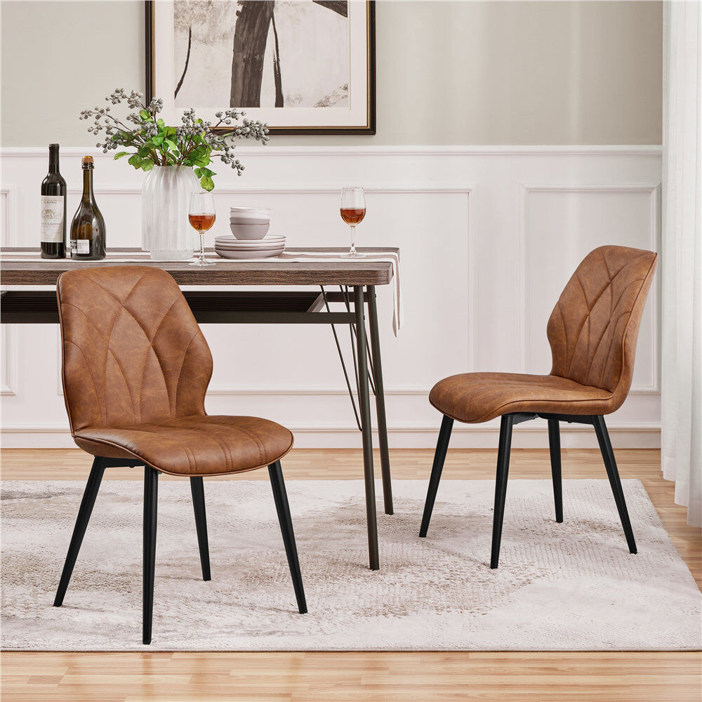 Yaheetech 82cm H Upholstered Dining Chair Side Chair PU Leather/Brown 82cm H X 44cm W X 58.5cm D
