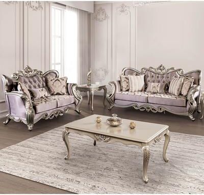 Furniture of America Cintel Traditional 2-Piece Tufted Velvet Wingback Sofa and Loveseat Set