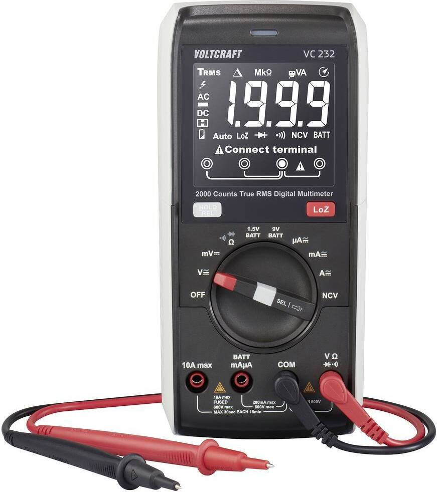 Voltcraft VC232 Handmultimeter, digitaal, True RMS, LoZ, CAT III, 600 V, gekalibreerd (ISO)