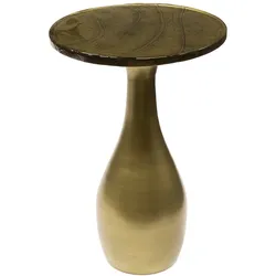 Beistelltisch Klidun Tropfen Glas und Metall, modern rundes Design, Antikgold, Größe M