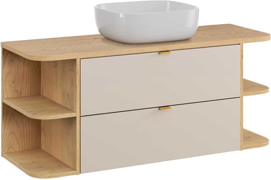 Petits meubles Meuble simple vasque 120cm niches panneaux mélaminé beige Beige 120x52x46cm