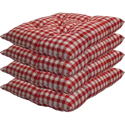 NYVI Stuhlkissen Genua 38x38 cm 4er Pack Sitzkissen mit Steppung Farbe:Karo-Rot