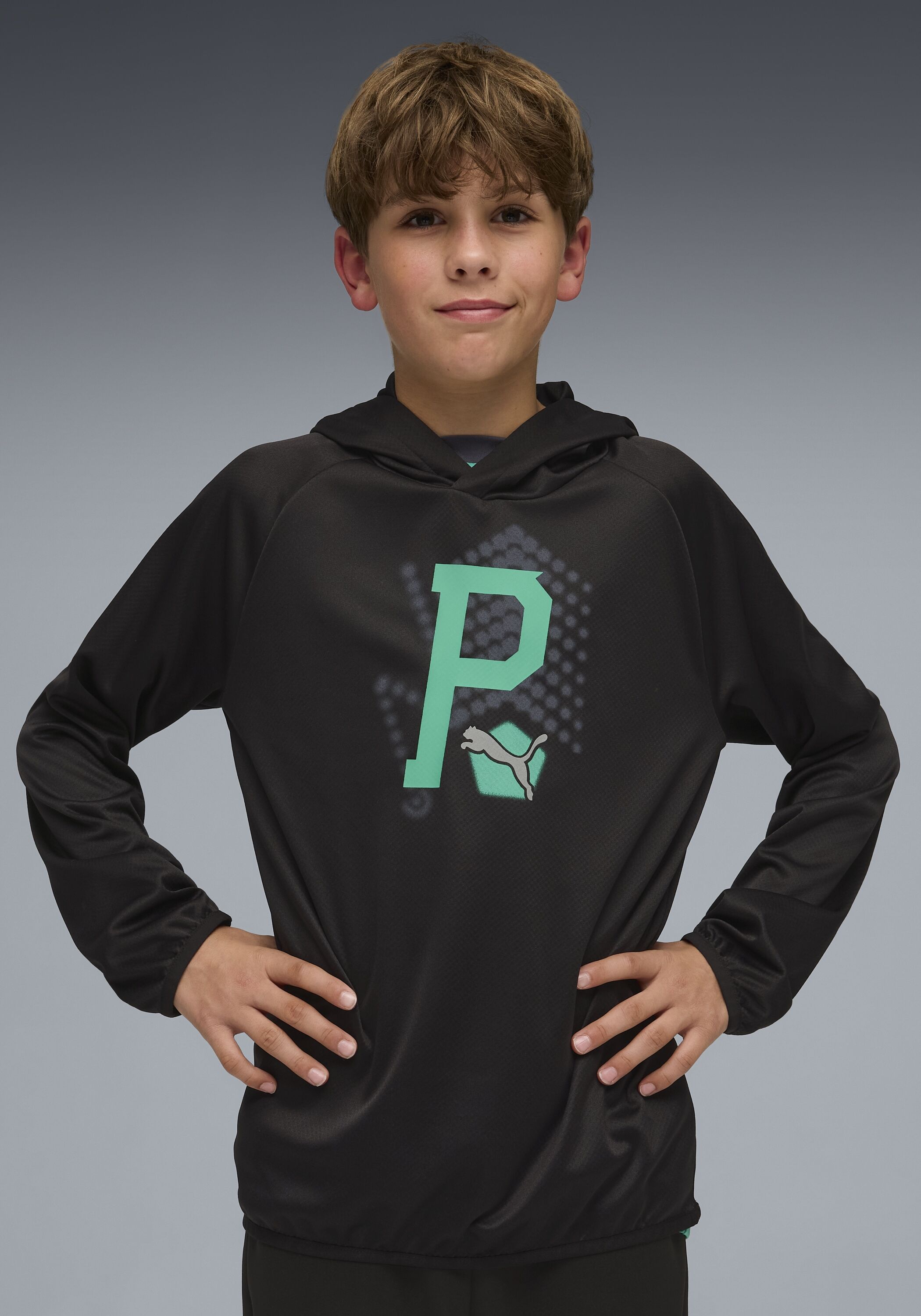 Kapuzensweatshirt PUMA "ACTIVE SPORTS LIGHTWEIGHT POLY HOODIE B", Jungen, Gr. 176, schwarz (puma schwarz), Web, Obermaterial: 100% Polyester, bedruckt, regular fit normal, angesetztes Bündchen, Sweatshirts Kapuzensweatshirt, Regular Fit, für Jugendliche, 