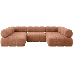 WOHNLANDSCHAFT modulares Sofa Garvo-U1 - 285x190x70 cm Apricot Velours