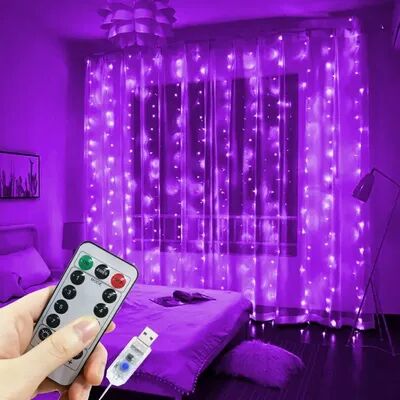Multicon Wholesale Hub USB Powered LED Curtain String Lights With Remote Control, Modes For Bedroom And Christmas Home Decoration purple 100leds