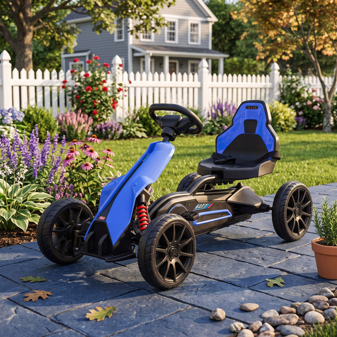 Zoomie Kids Berrilee Zoomie Pedal Go Kart Kids Ride On Race Car Adjustable Seat Handbrake Blue 1