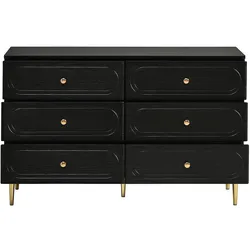 STILVORA Sideboard aus MDF/Spanplatte, Schwarz, 120x40x75 cm, 6 Schubladen