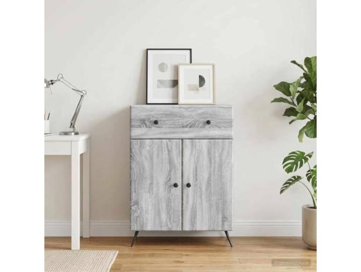RJPLMFV Anrichte Sonoma, Grau, 66 x 34,5 x 90 cm, aus Holz Verstellbare Regale, Aufbewahrung für Geschirr, modernes Möbelstück