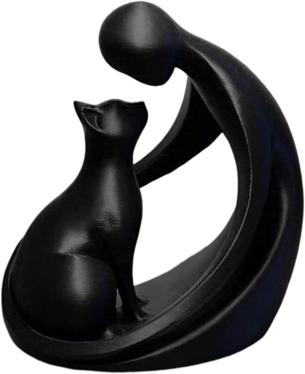 Artistiek Kattenbeeldje Decoratie Zwart - Hoogte: 11.5 cm