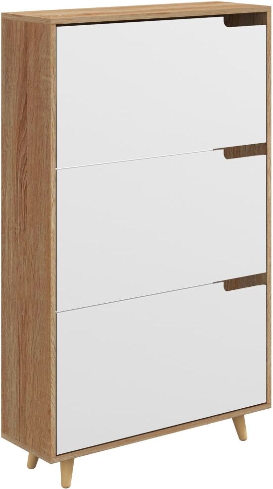 Homcom Meuble à chaussures design scandinave 3 portes abattantes Blanc 72x119x24cm