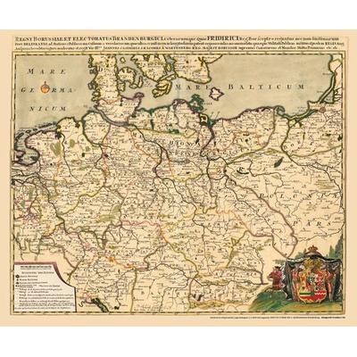 Historische Landkarte und Postkarte: KÖNIGREICH PREUSSEN 1701