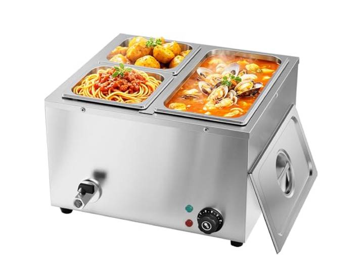 TAIMIKO Bain Marie Elektrisch Speisenwärmer Buffetwärmer GN Behälter 3 Pots 1500W Elektrisches Buffetwärmer 220V Schmelztopf Professioneller kommerzieller Tellerwärmer mit 1 x 1/3 und 2 x 1/6 Töpfen