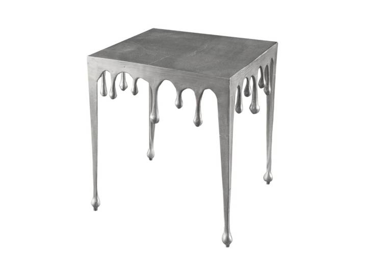 Table Basse Laguna 46 Cm Argentée Effet Métal Fondu Design Contemporain