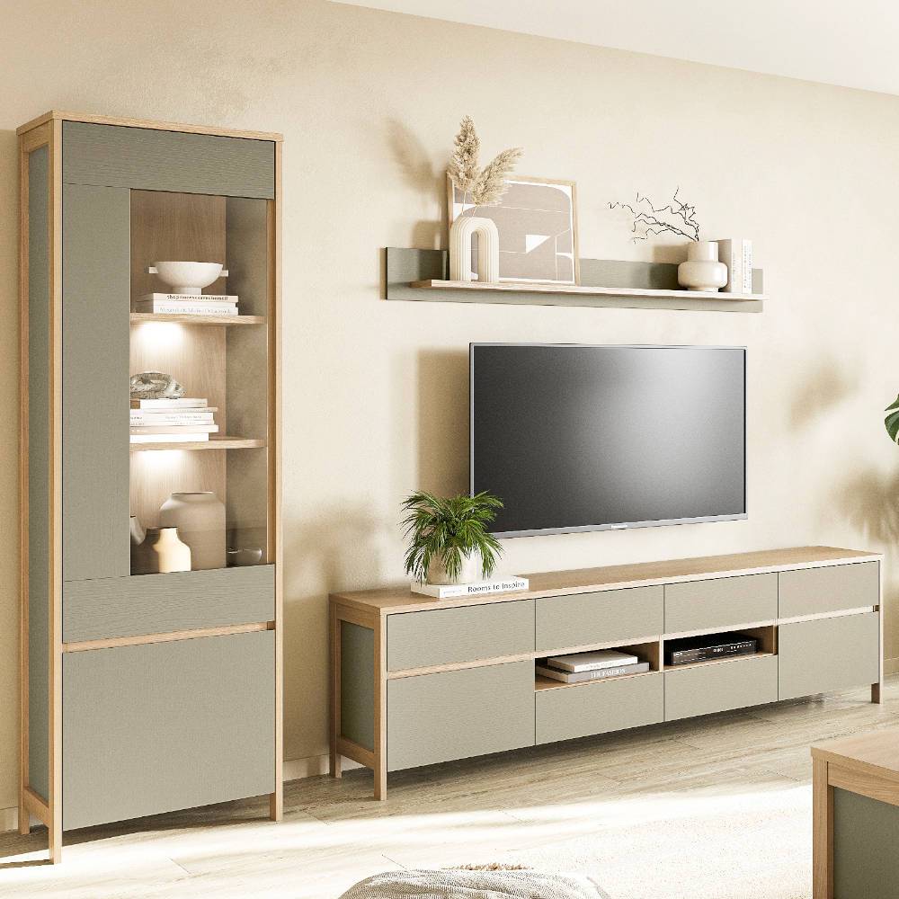 Pharao24.de Fernseher Schrankwand Schrankwand im Skandi Design 195 cm hoch (dreiteilig)