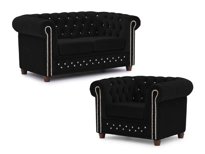 Ensemble de canapé Chesterfield 2+1 en velours noir