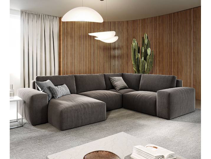 DELIFE Wohnlandschaft Lanzo 300x210 cm Mikrofaser Khakibraun Recamiere variabel, Wohnlandschaften