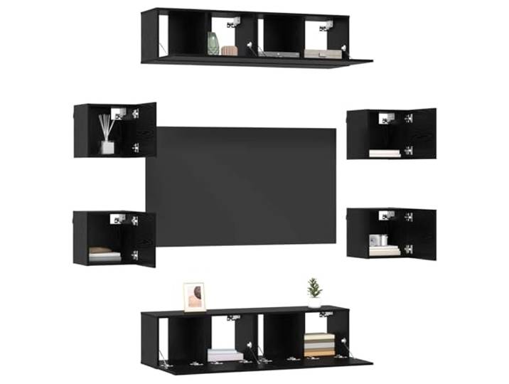 GKHPYURE TV-Möbel-Set, 8-teilig, 120 x 30 x 30 cm, Eiche Schwarz Technisches Holz, Wandmontage, 8 Türen, modulares Design, platzsparend