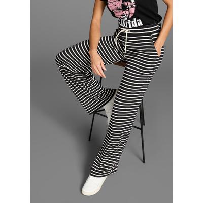 Jerseyhose KANGAROOS, Damen, Gr. 40, N-Gr, schwarz-weiß (schwarz, sanftes weiß), Jersey, Obermaterial: 95% Viskose, 5% Elasthan, gestreift, figurumspielend extralang, Hosen Jerseyhose, gestreift mit weitem Beim - NEUE KOLLEKTION