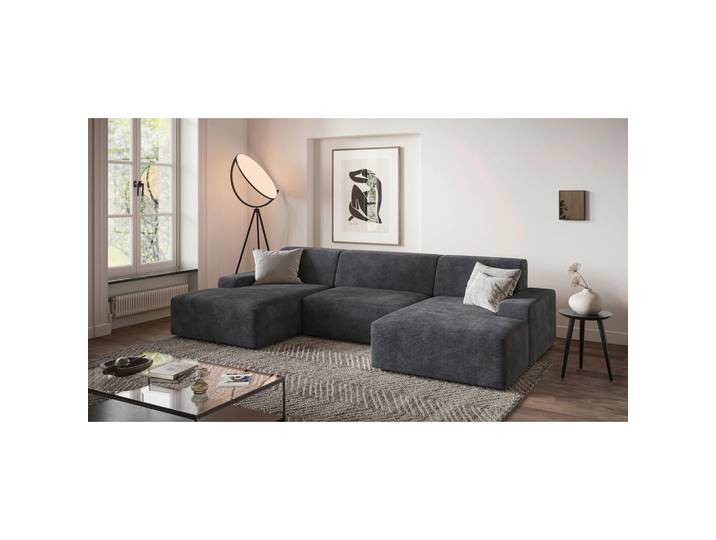 Trendmanufaktur Wohnlandschaft Wien, Dunkelgrau, Kunststoff, 6-Sitzer, U-Form, 329x162 cm, Made in Europe, Rücken echt, Armteil links, rechts, Wohnzimmer, Sofas & Couches, Wohnlandschaften, Wohnlandschaft U-Form