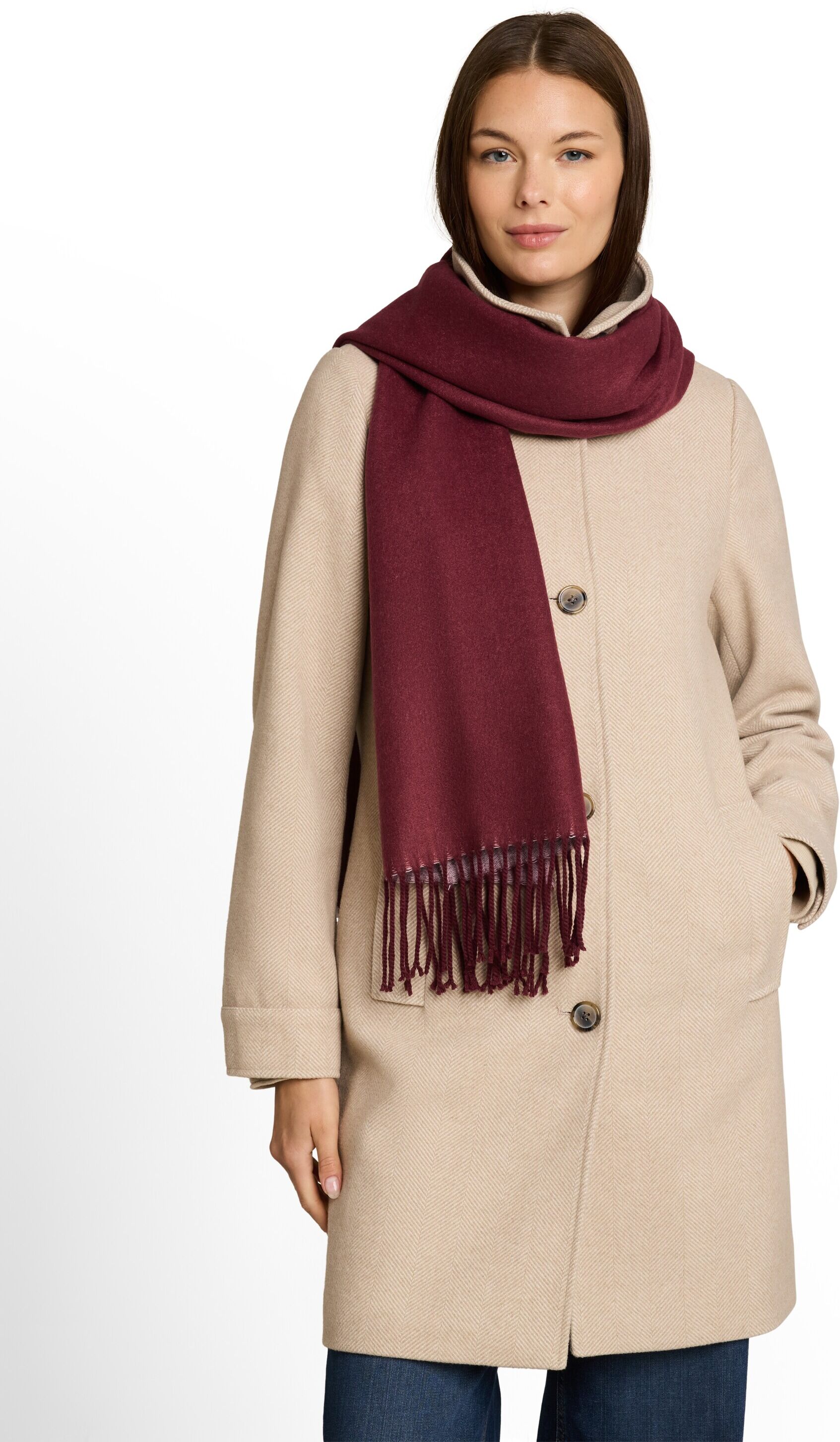 Schal TOM TAILOR, Damen, rot (preppy plum), Web, Materialmix, Modetücher Schal, mit Fransen preppy plum Einheitsgröße