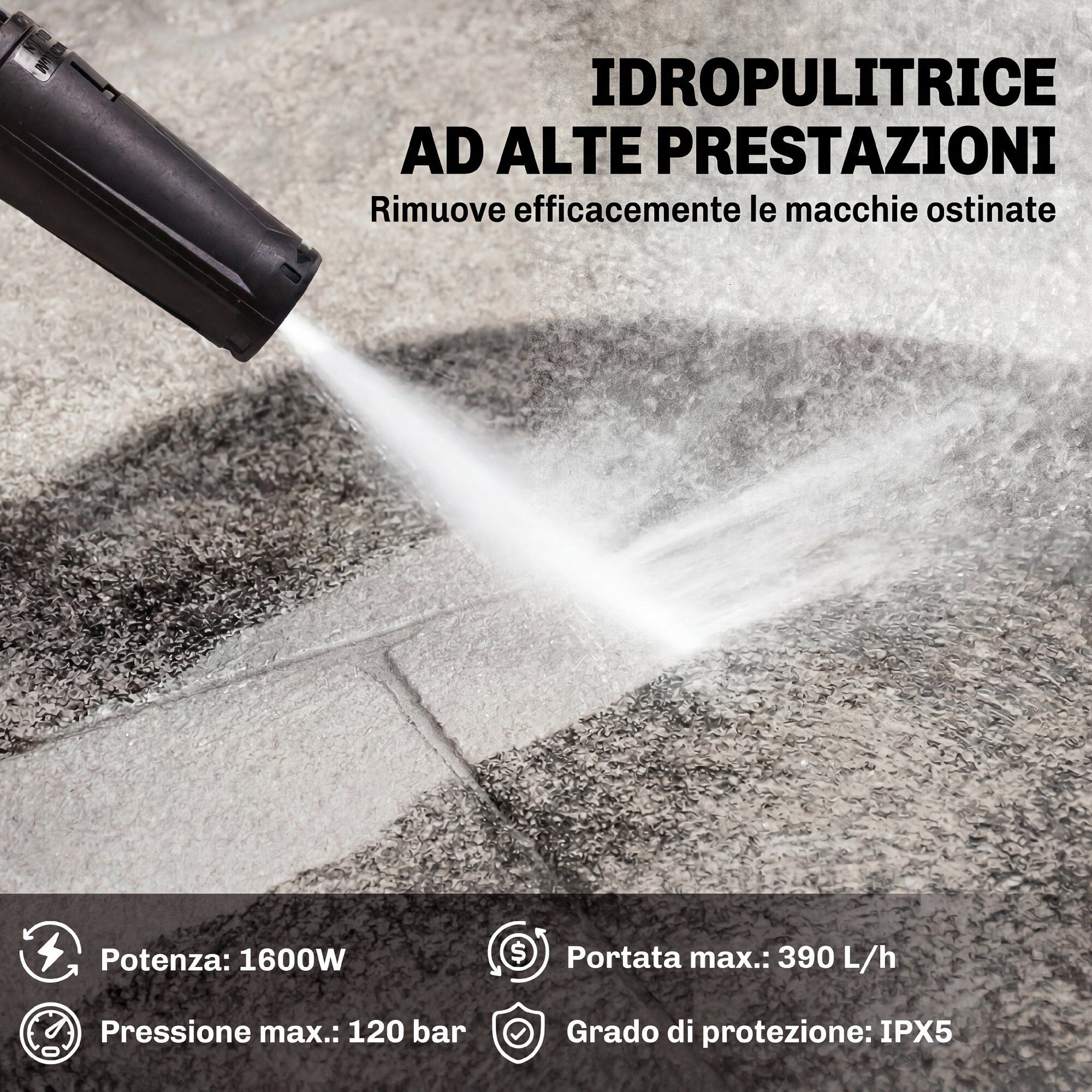 Altro Idropulitrice Elettrica 1600w Portatile Con Ugello Regolabile E Ruote, Giallo
