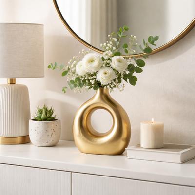Sagebrook Home Decorative Vase - Gold Metal Synthetic Open Cut-Out, 10 in.
