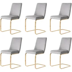 OKWISH Esszimmerstühle 6er-Set Samt Grau mit Metallbeinen, Rauten-Rückenlehne, belastbar bis 150 kg