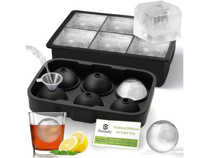 Eiswürfelform Silikon XXL 6er Set Eisbälle & 6er Set Eiswürfel, Schwarz, Kunststoff, 12x10x20 cm, Barzubehör & Weinzubehör, Barzubehör